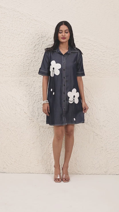 Denim Blossom shirt dress