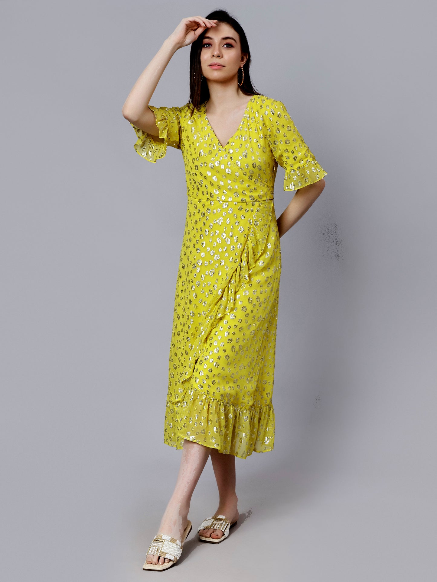 Yellow Festive Wrap Dress