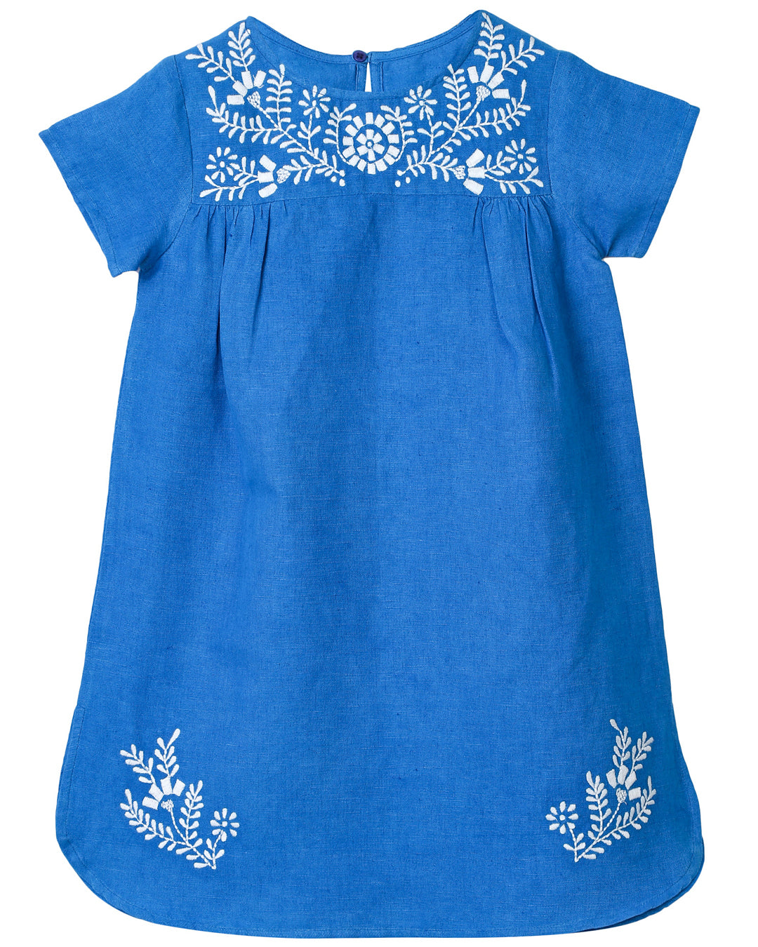 Linen Dress In A Striking  Blue With Embroidery