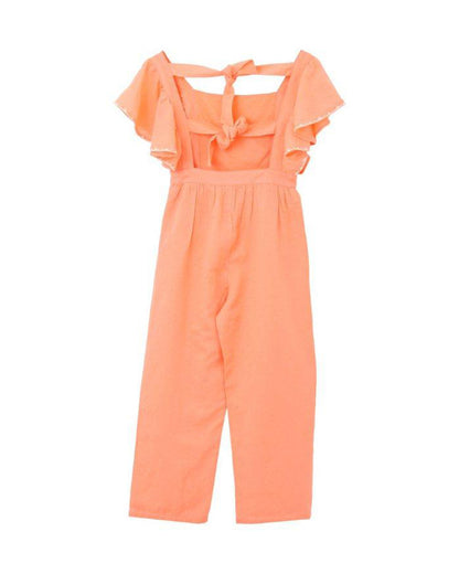 Teens Linen Embroidery  Jumpsuit In A Vibrant Orange