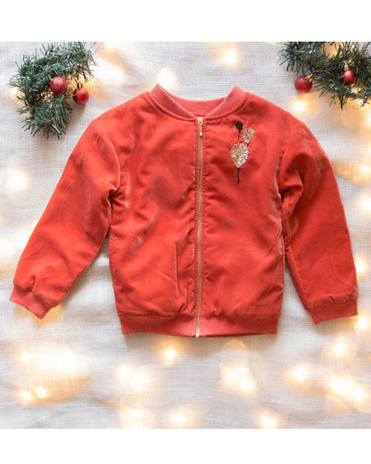CORAL CELEBRATION JACKET WITH GOLDEN AND BLACK BALLOON EMBELLISHMENT         (LEAD TIME 15-20  DAYS)
