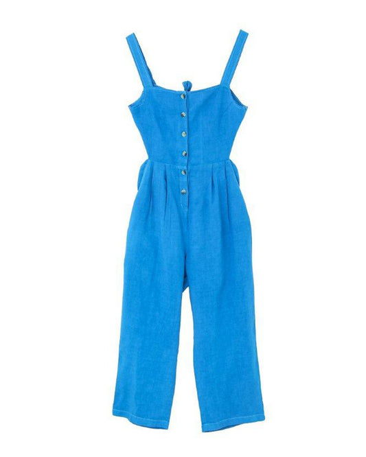 LINEN JUMPSUIT WITH KEY HOLE AND TIE UP  BACK