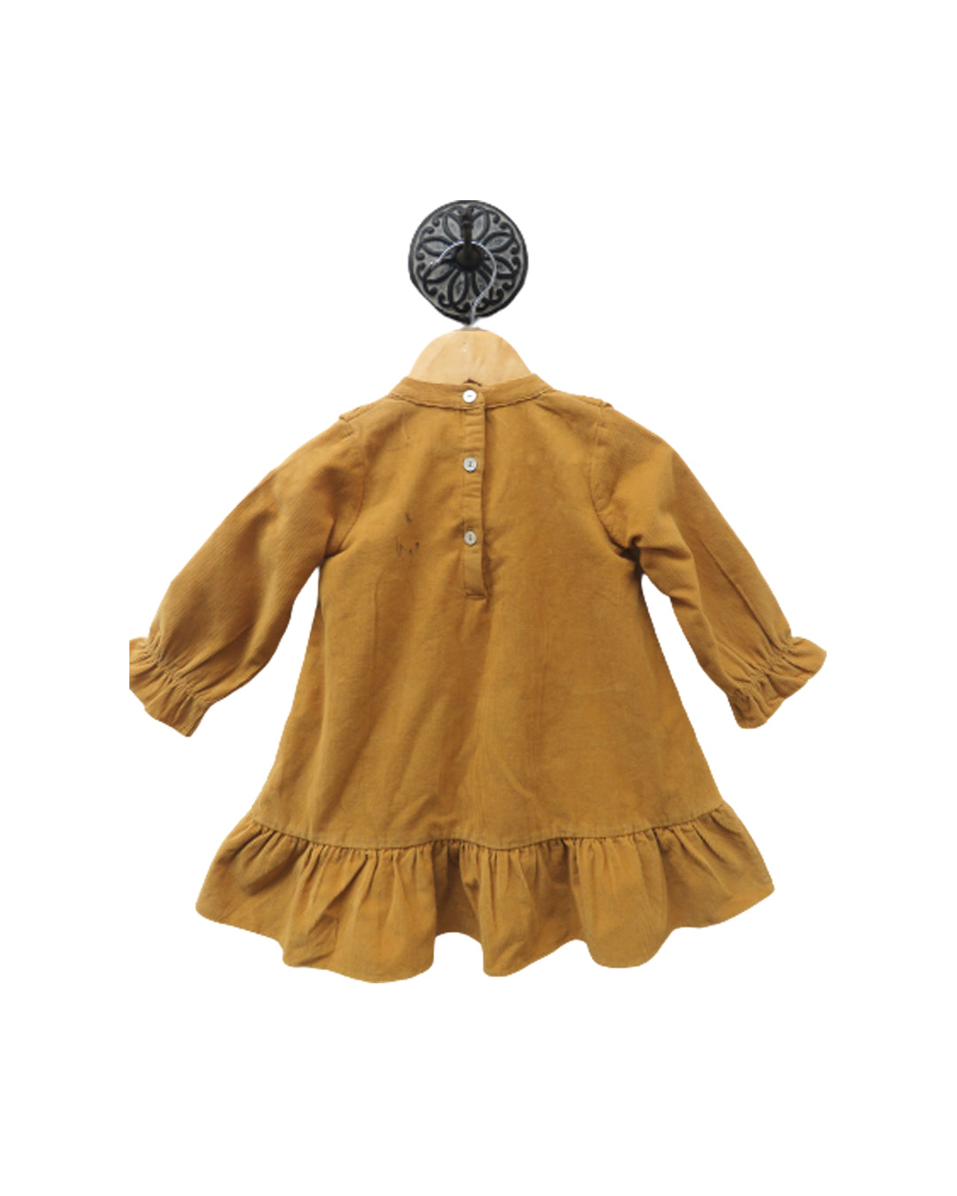 YELLOW SOFT AND COZY WINTER DRESS WITH A FRILL YOKE