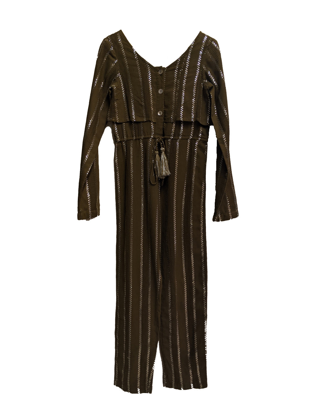 OLIVE GREEN LUREX JUMPSUIT WITH FULL SLEEVES