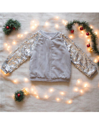 NEW YEAR'S EVE GREY AND SILVER JACKET WITH SEQUINS ALL OVER THE SLEEVES ( LEAD TIME 7-14 DAYS)