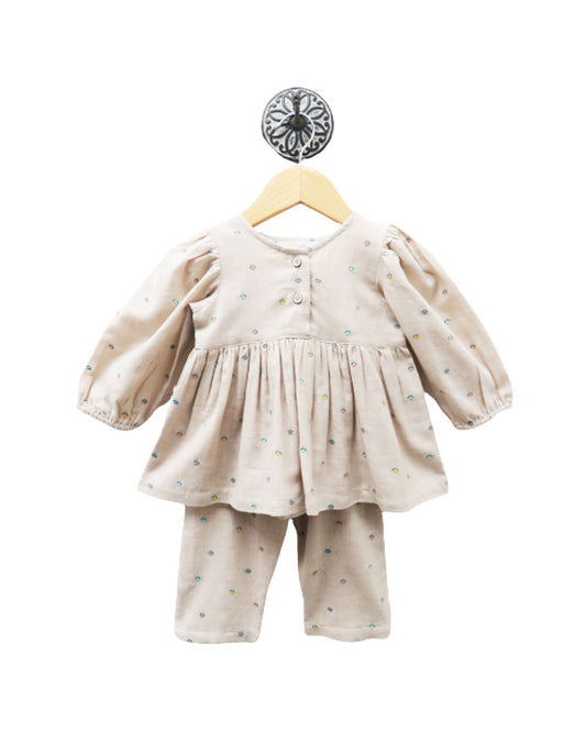 NEUTRAL BABY COORDINATE SET WITH BLUE GREEN PLUMETIS