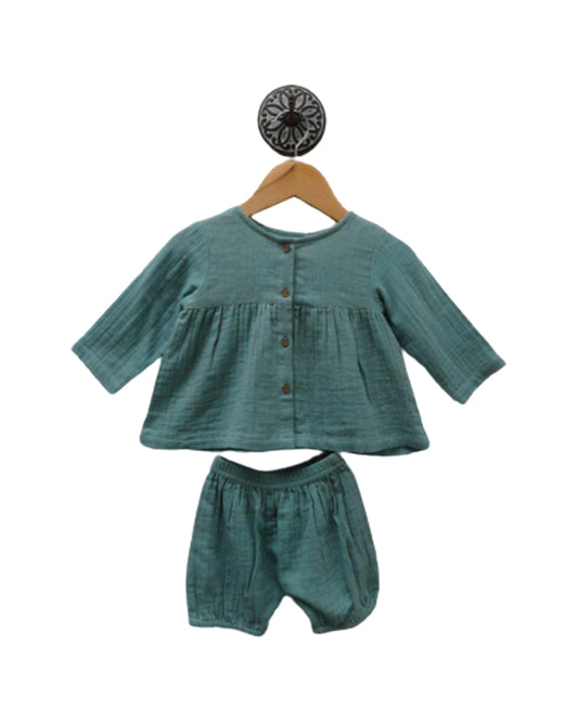 Teal Blue Crinkled Top With Underpants
