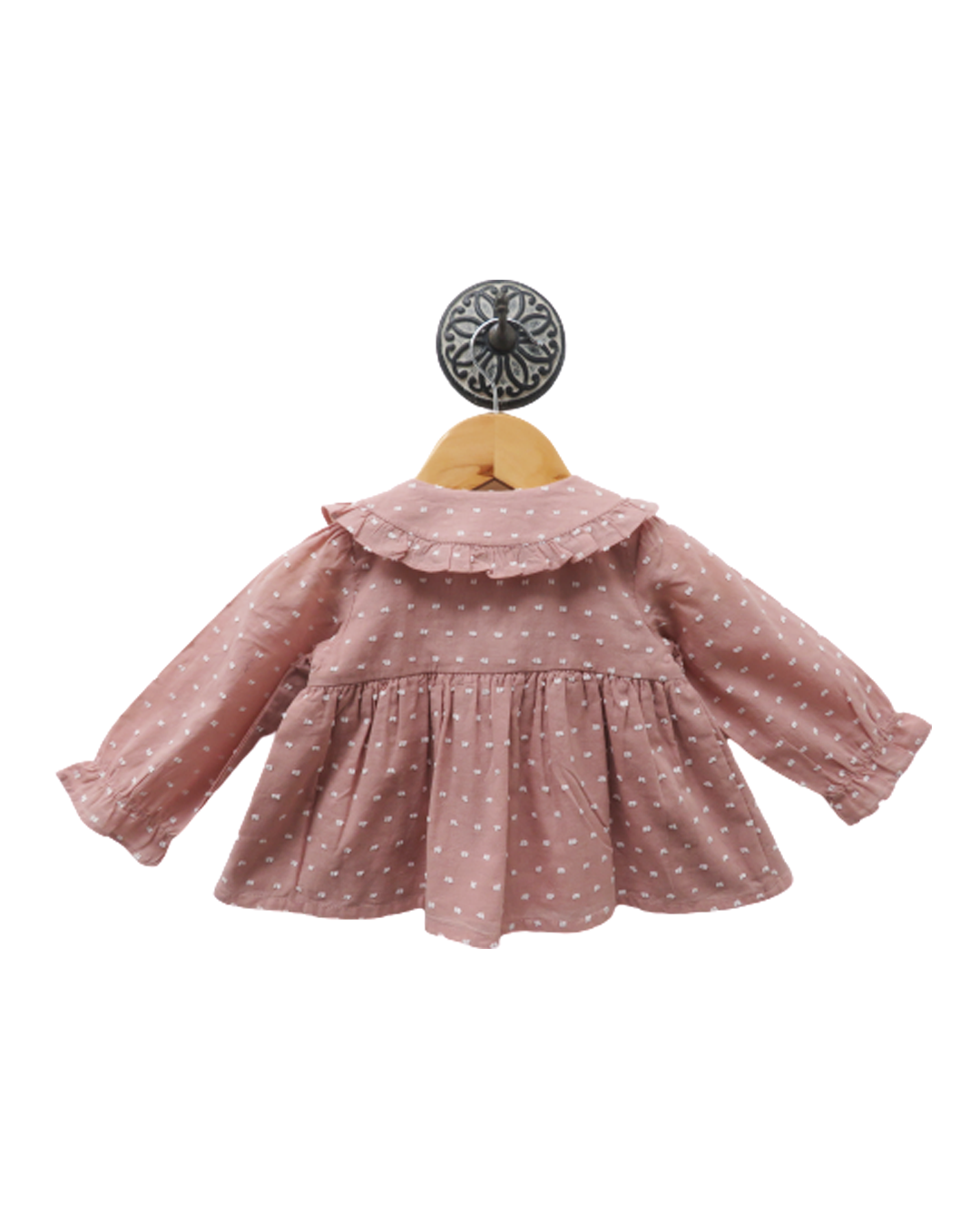 Dobby Dress With Frilly Collar And Bow