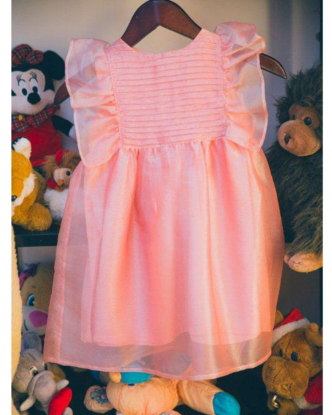 PEACH BIRTHDAY GIRL DRESS WITH DELICATE FRILLS