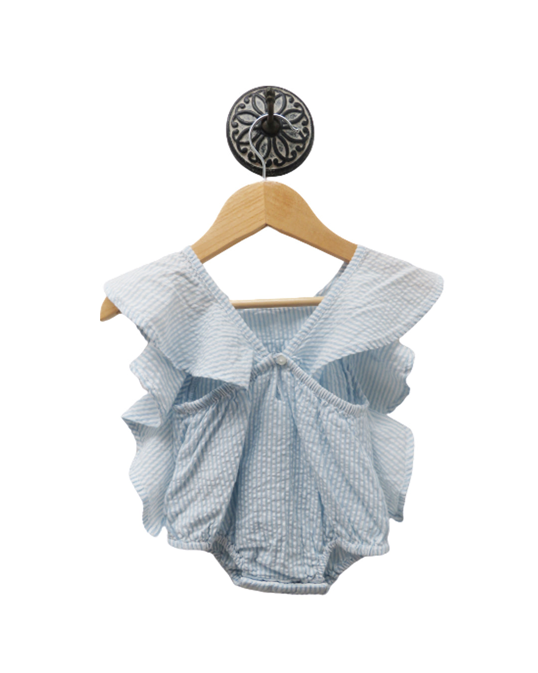 FRILLY BABY SUIT WITH BLUE AND WHITE STRIPES