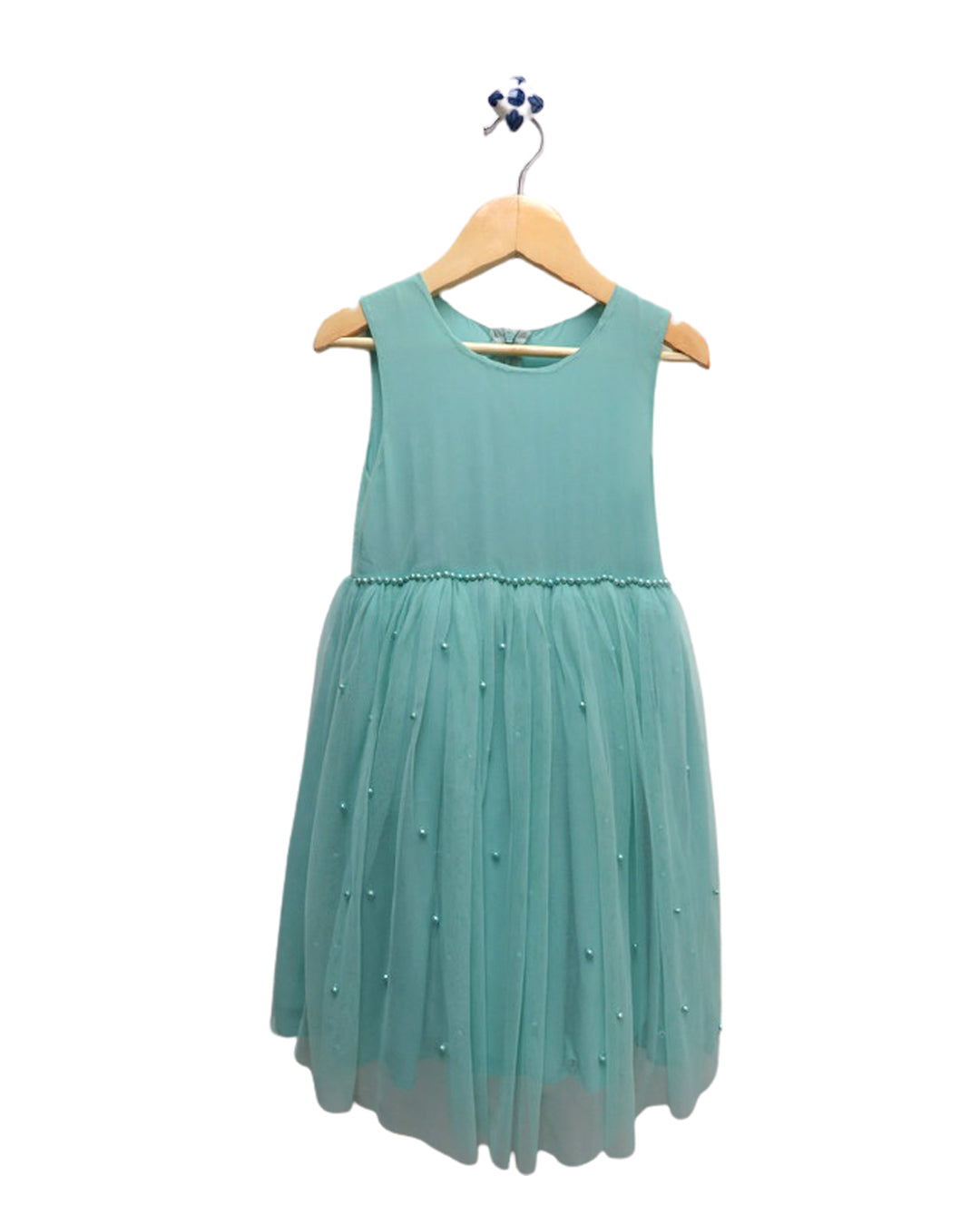Aqua Party Dress With Embellishments On The Skirt And Waist