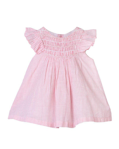 EMBELLISHED PINK AND BLUE SMOCKING DRESS WITH UNDER PANTS         (LEAD TIME 10-15 DAYS)