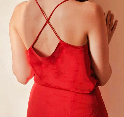 RED COWL NECK SPAGHETTI WITH A CRISS CROSS BACK