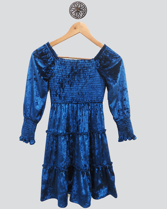 Blue Velvet Smocking Dress