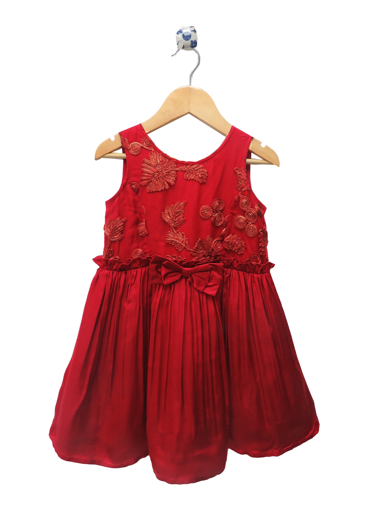 MAROON FESTIVE DRESS IN A BEAUTIFUL EMBELLISHED FABRIC AND BOW