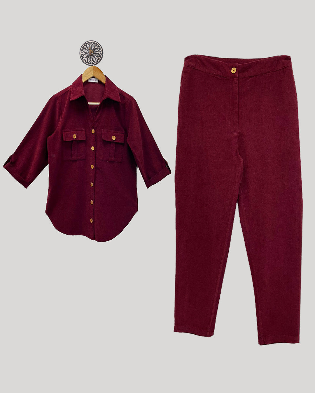 CORDUROY COORD SET WITH WOODEN BUTTONS