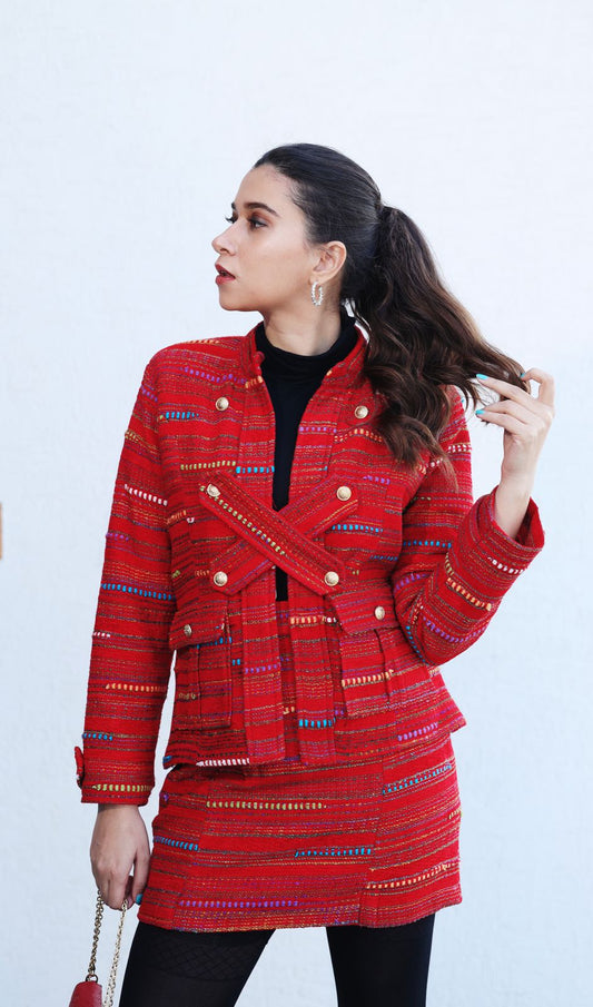 Red Tweed Coat And Skirt