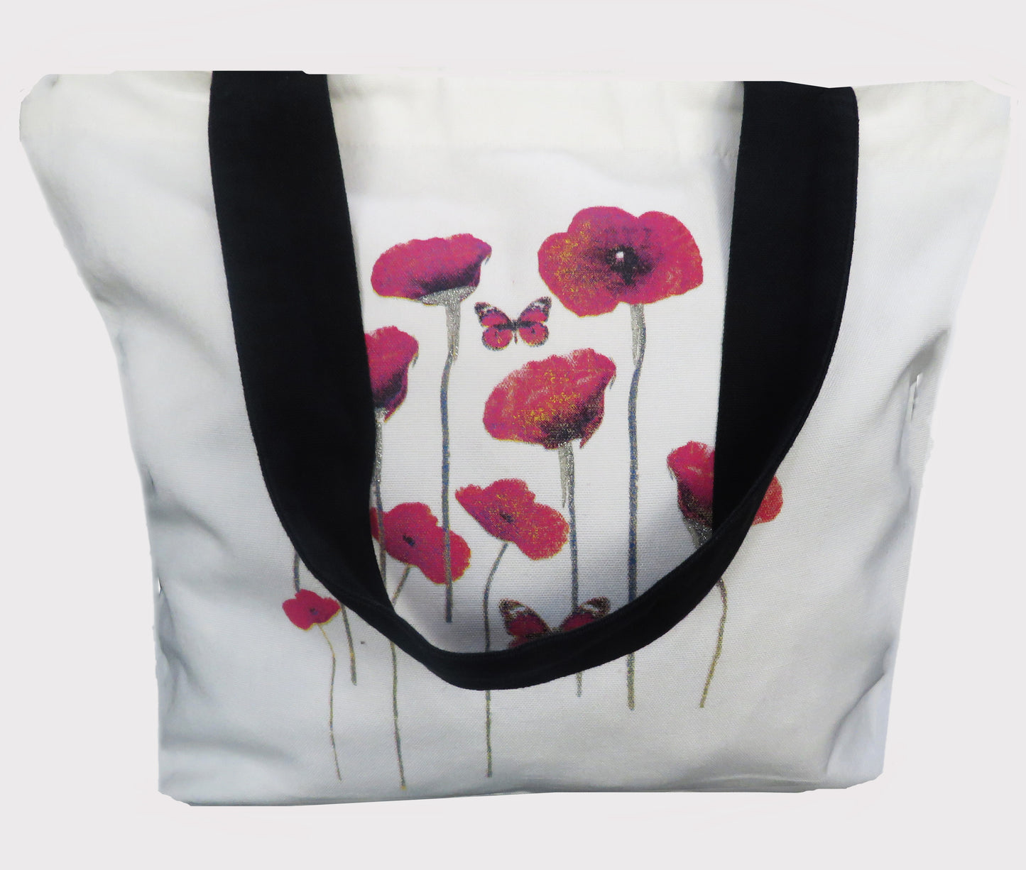 OFF WHITE CANVAS TOTE BAG WITH FLOWER PRINT