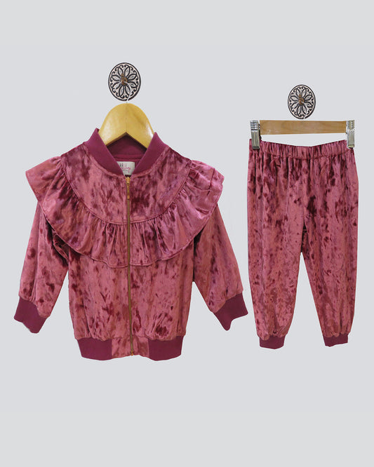 DARK BLUSH PINK FRILLY TRACK SUIT