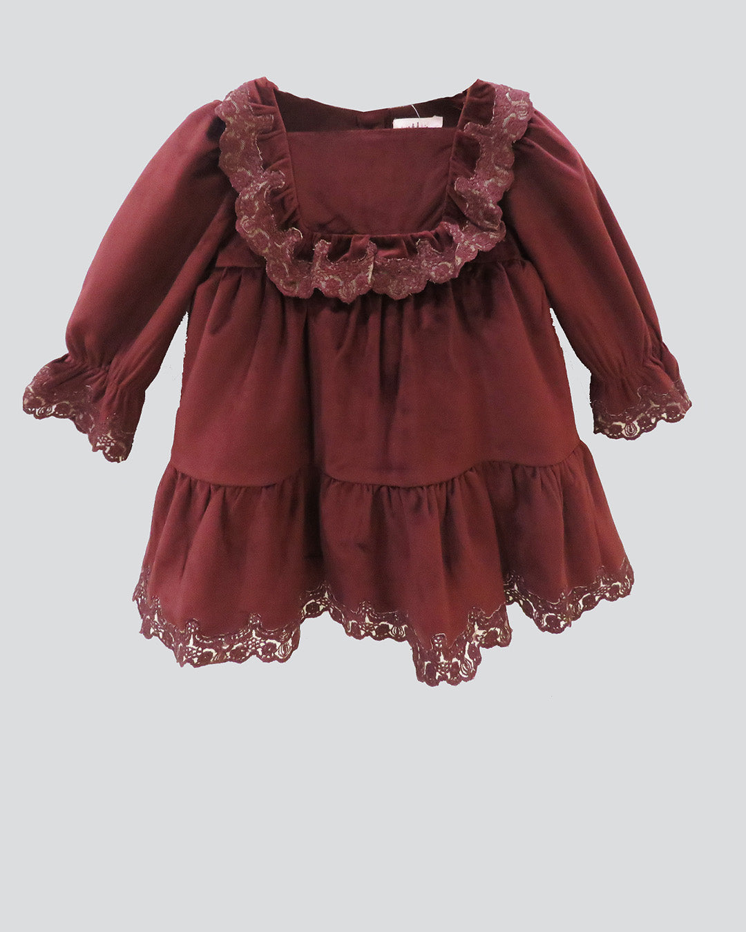 Brown Winter Babies Dress With Elegant Lace