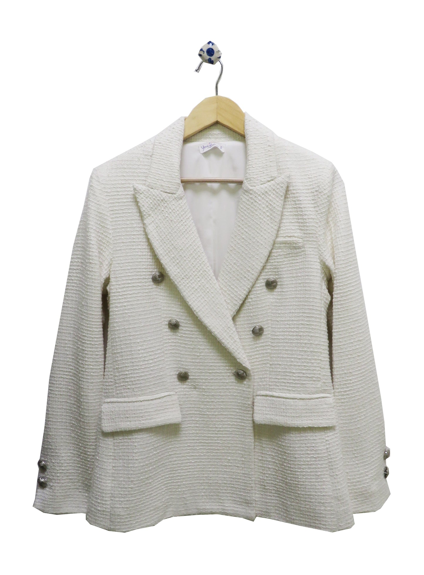 WHITE TWEED BLAZER  WITH SILVER  BUTTONS