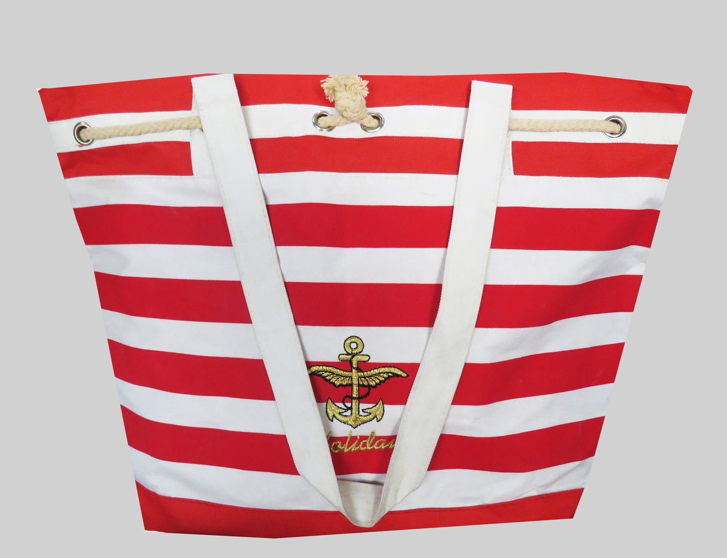 Red & White Handheld Bag,Has A Zip Closure