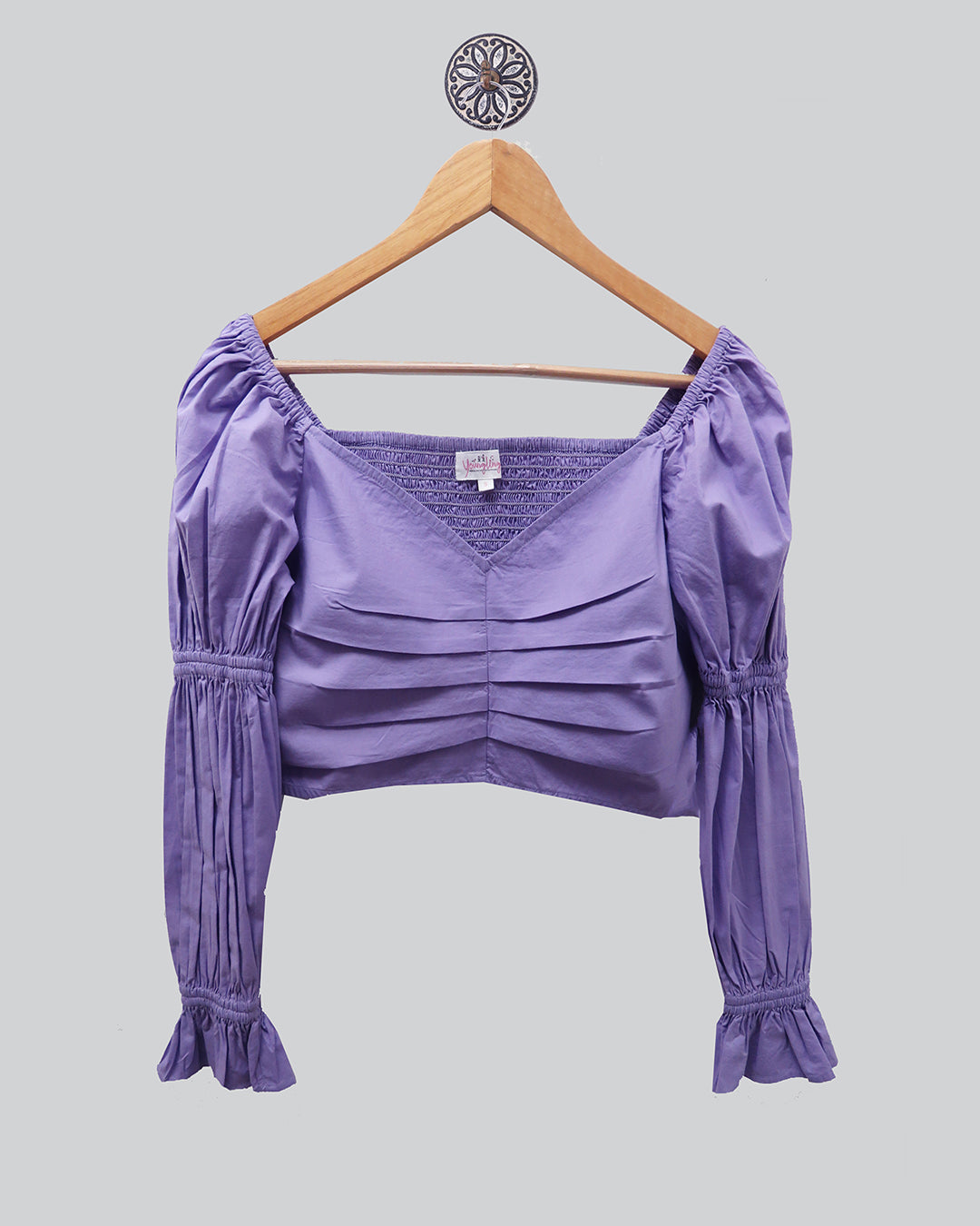 Purple Solid Crop Top With Back Smocking