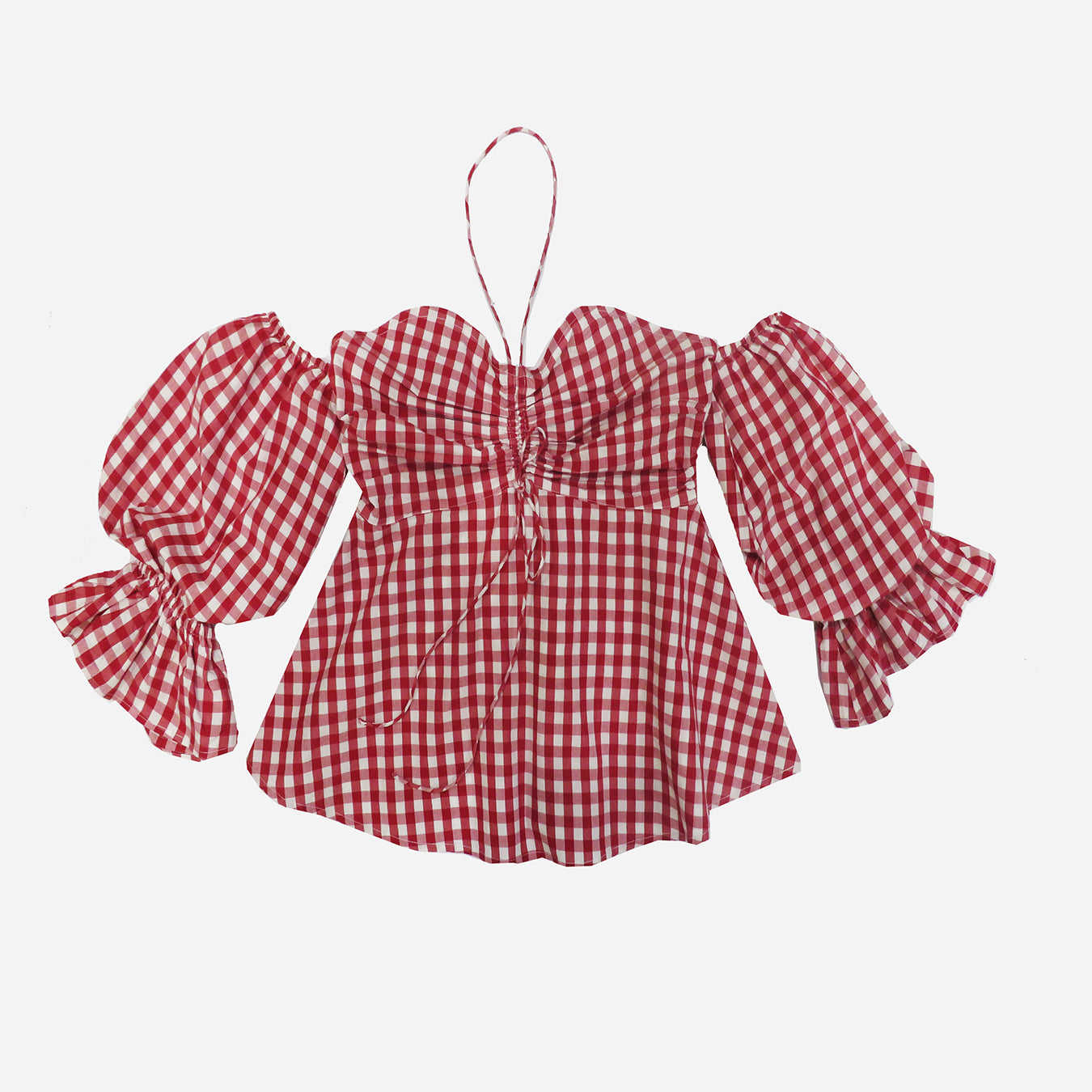 Red And White Checked Top With Bell Sleeves