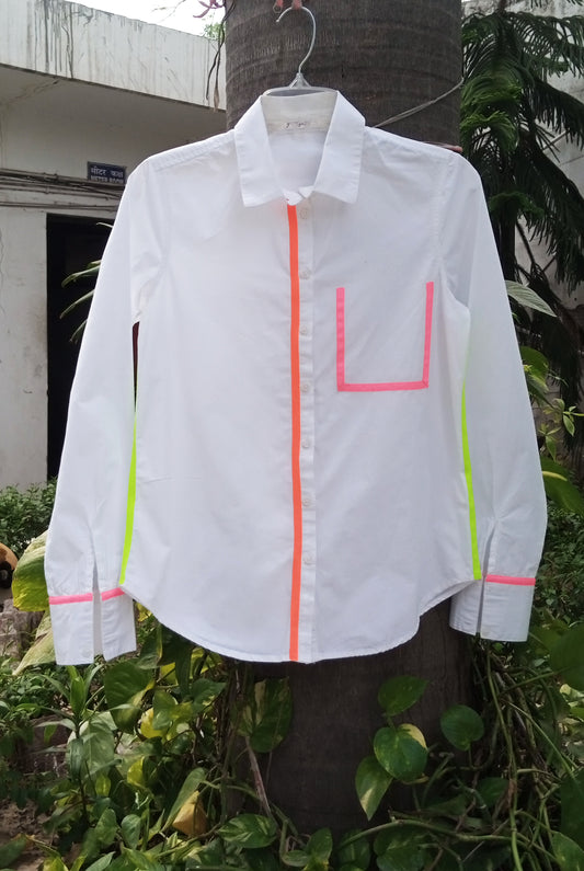 Cotton Shirt With Neon Tapes