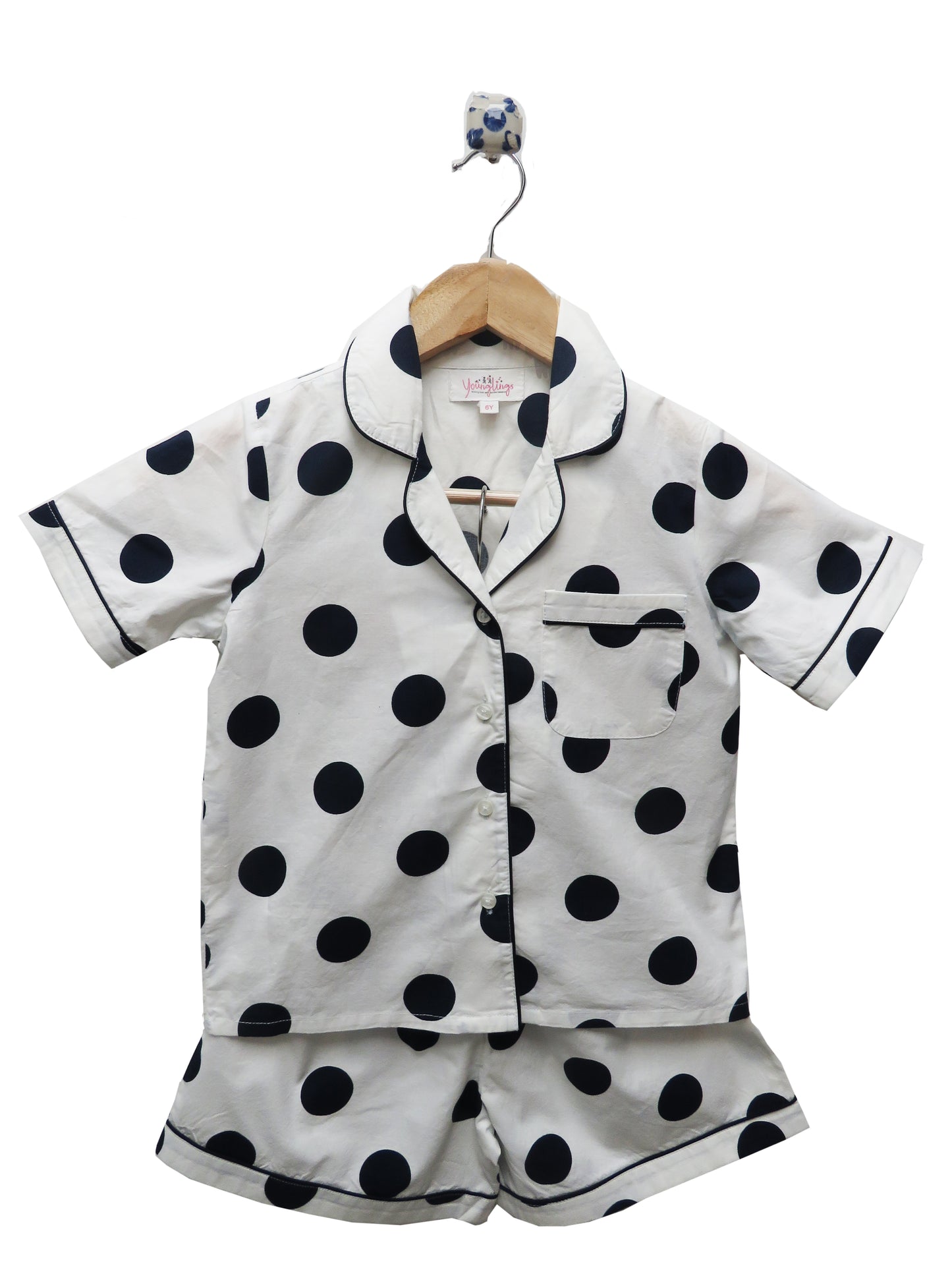 WHITE AND BLUE POLKA DOTTED DISNEY INSPIRED NIGHTSUIT SET