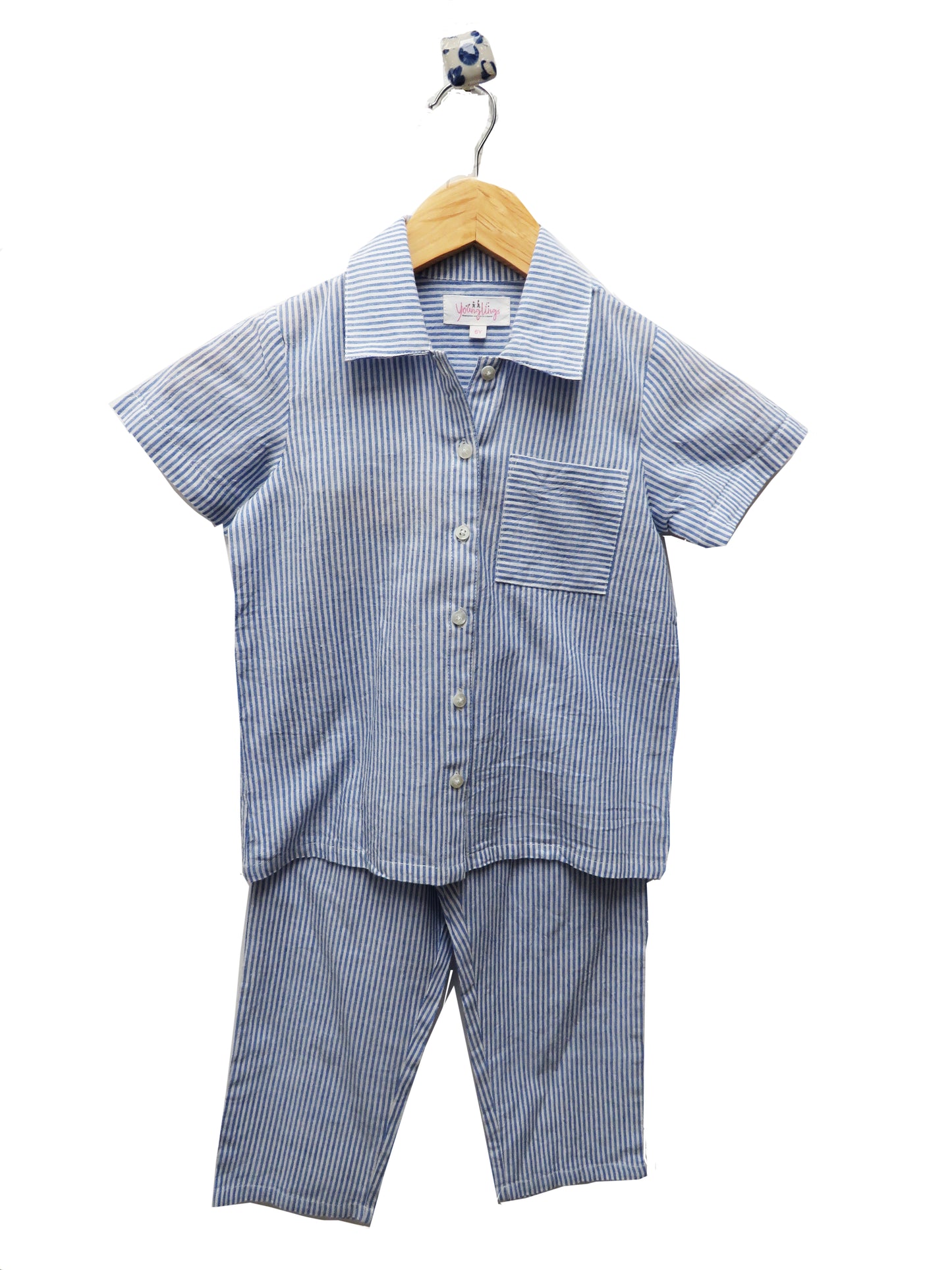 Classic Blue And White Striped Nightsuit Set