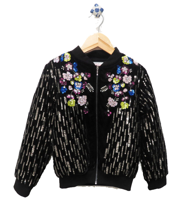 Black Velvet Special Occasion Jacket With Floral Embellishment        (Lead Time 15-20 Days)