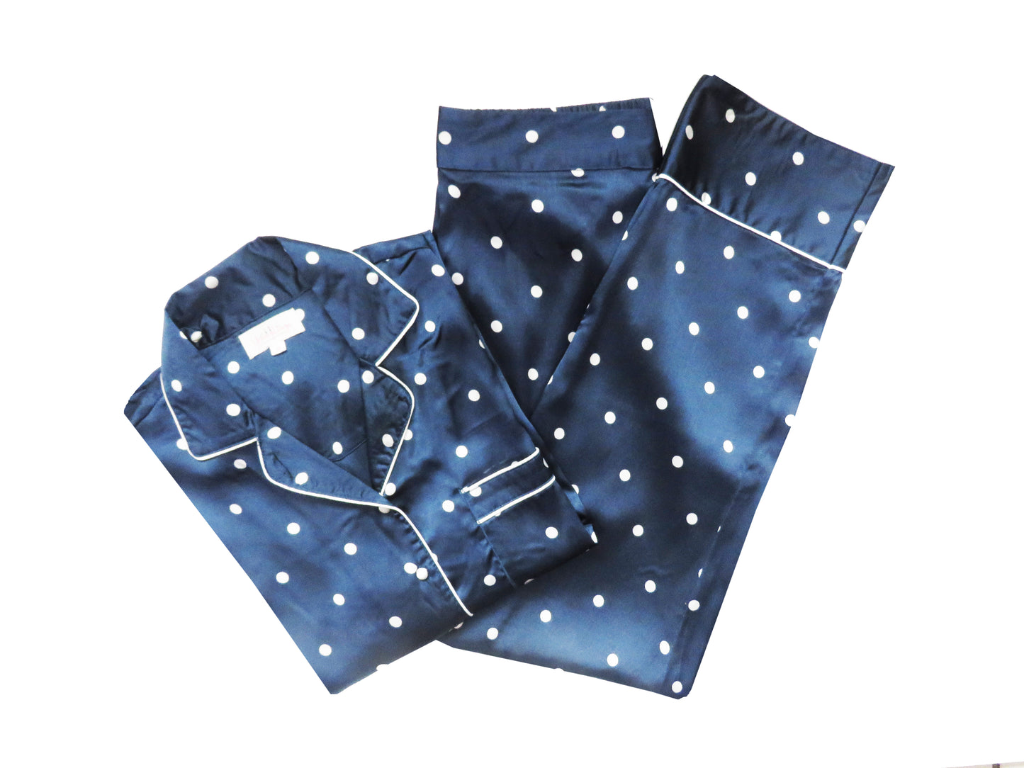 FULL SLEEVES SHINY AND SOFT BLENDED SATIN BLUE AND WHITE DOTTED NIGHTSUIT