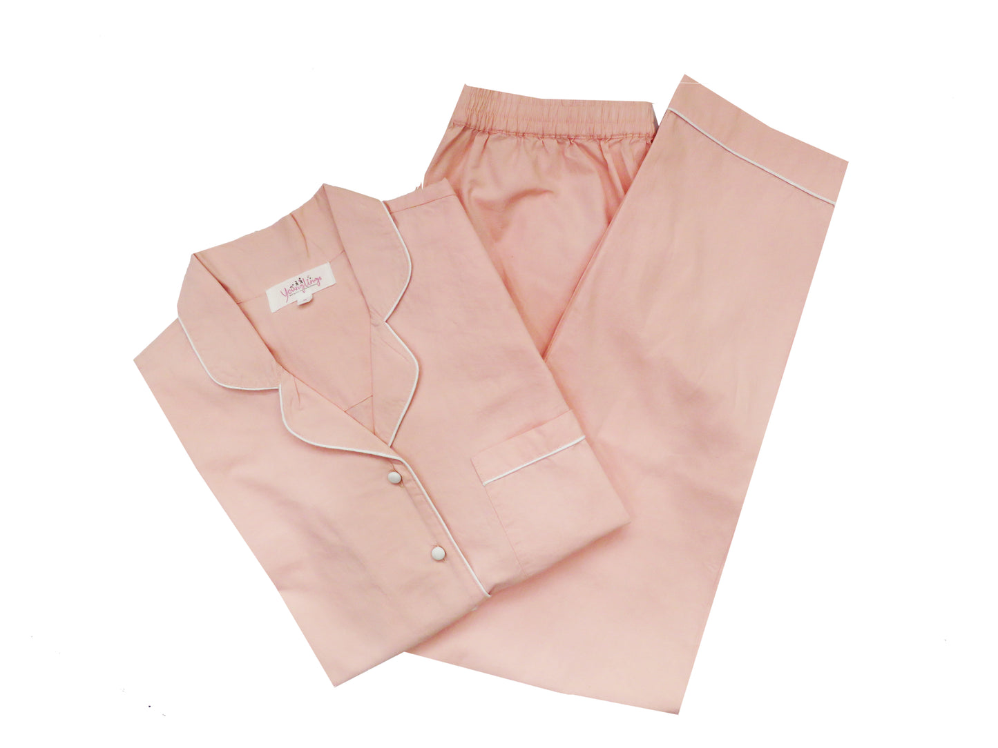Full Sleeves Pretty In Peach Nightsuit Set With White Buttons And Piping