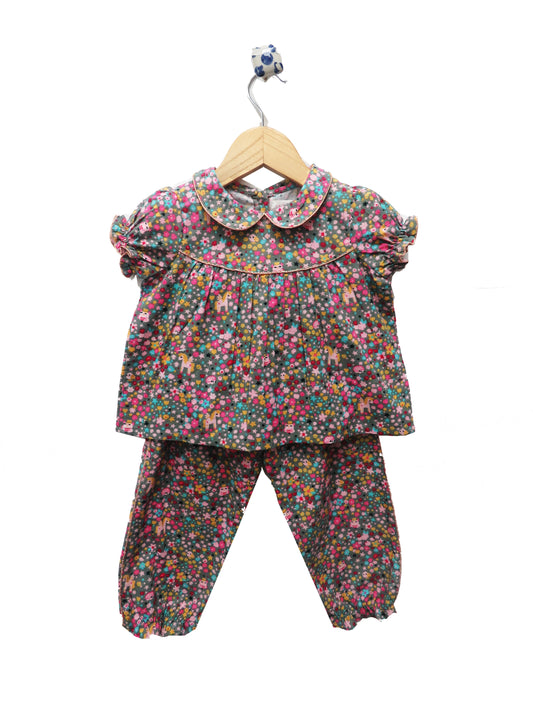MULTI LIBERTY DOTTED NIGHTSUIT SET WITH FRILLS ON THE YOKE