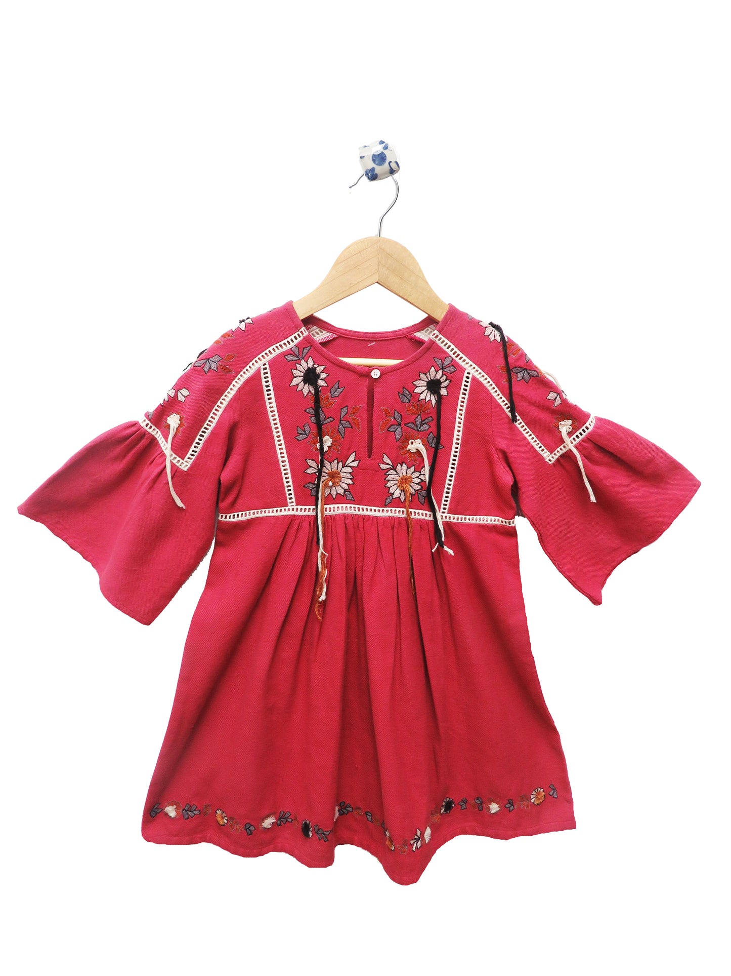 Red Top With Chic Butterfly Sleeves And A Beautiful Floral Embroidery