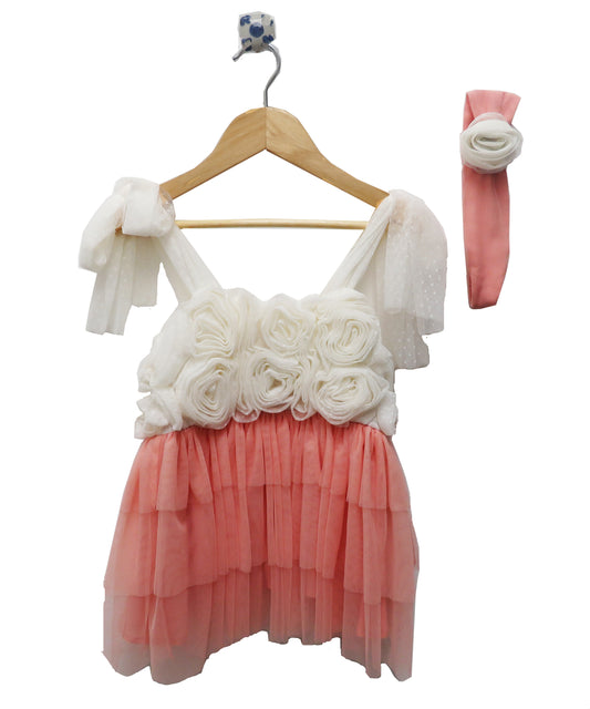 WHITE AND SOFT NET PINK DRESS WITH HAIRBAND