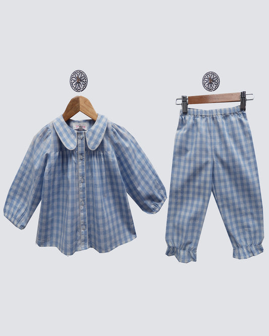 CLASSIC BLUE AND WHITE CHECKED NIGHTSUIT SET