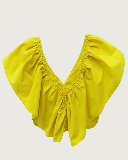YELLOW FRILLY CROP TOP WITH V NECK