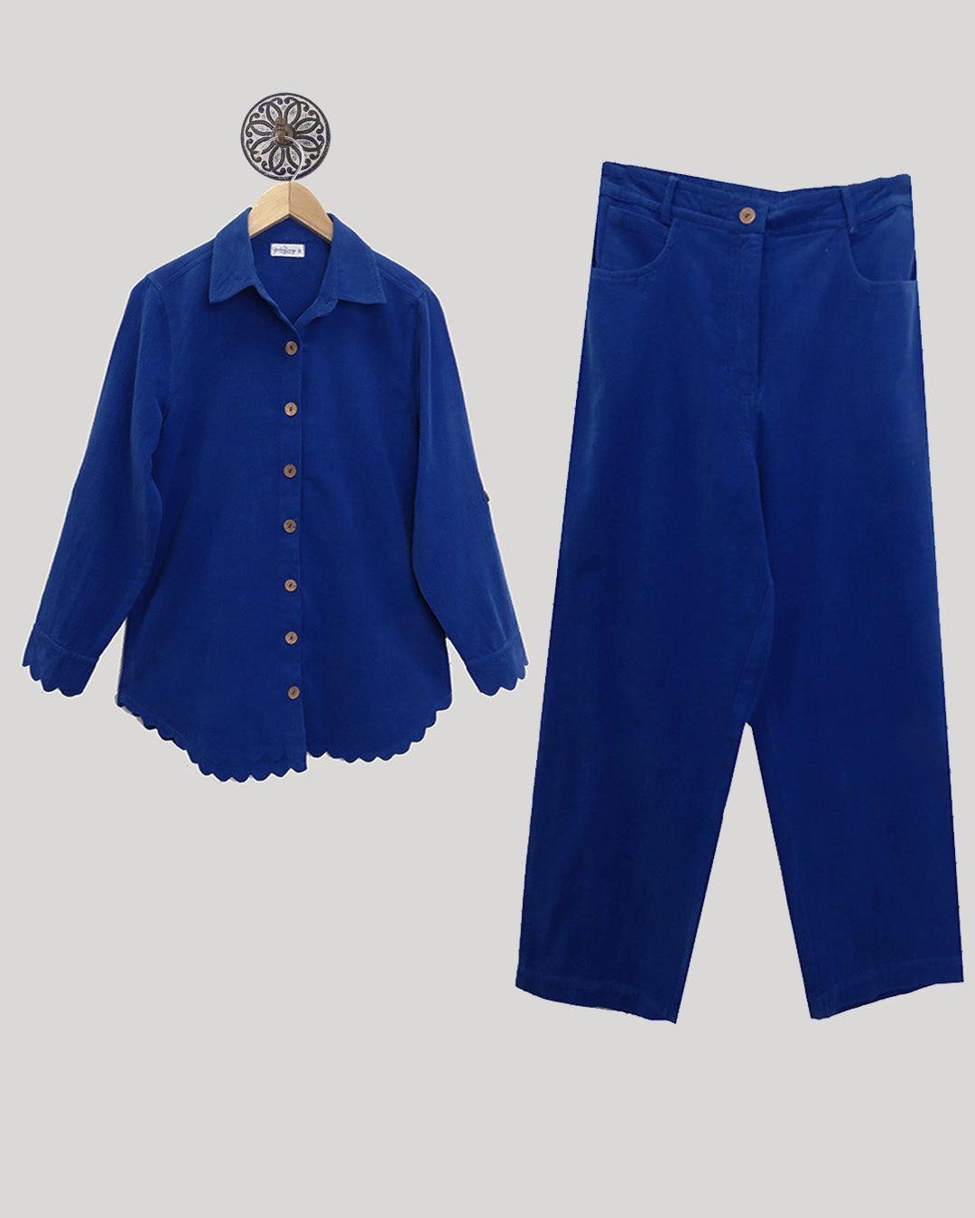 SCALLOP CORDUROY COORD SET WITH WOODEN BUTTONS