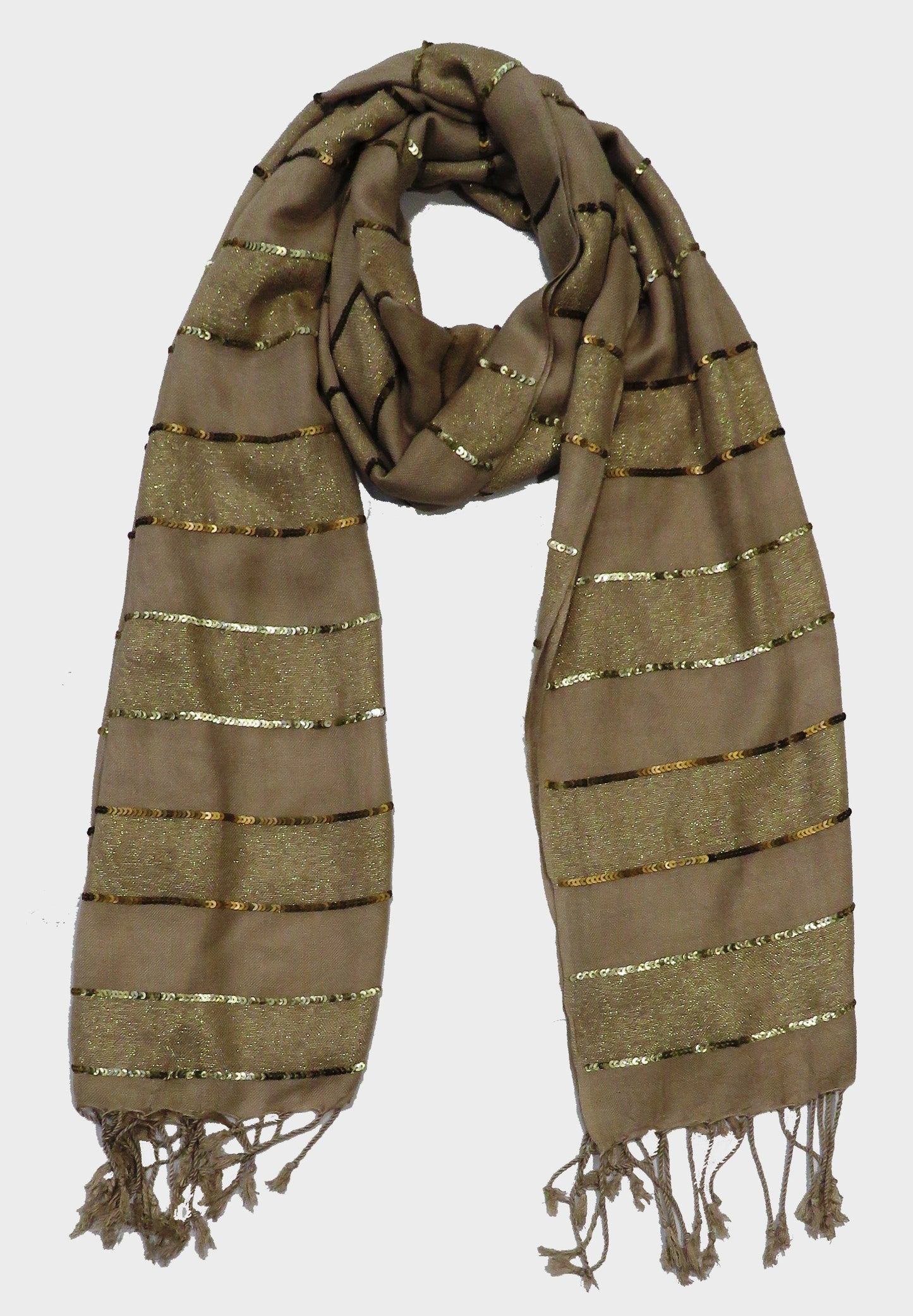 WOMAN LIGHT BROWN SEQUIN SCARF