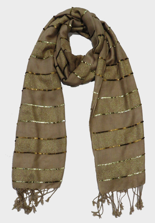 Woman Light Brown Sequin Scarf