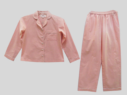 FULL SLEEVES PRETTY IN PEACH NIGHTSUIT SET WITH WHITE BUTTONS AND PIPING