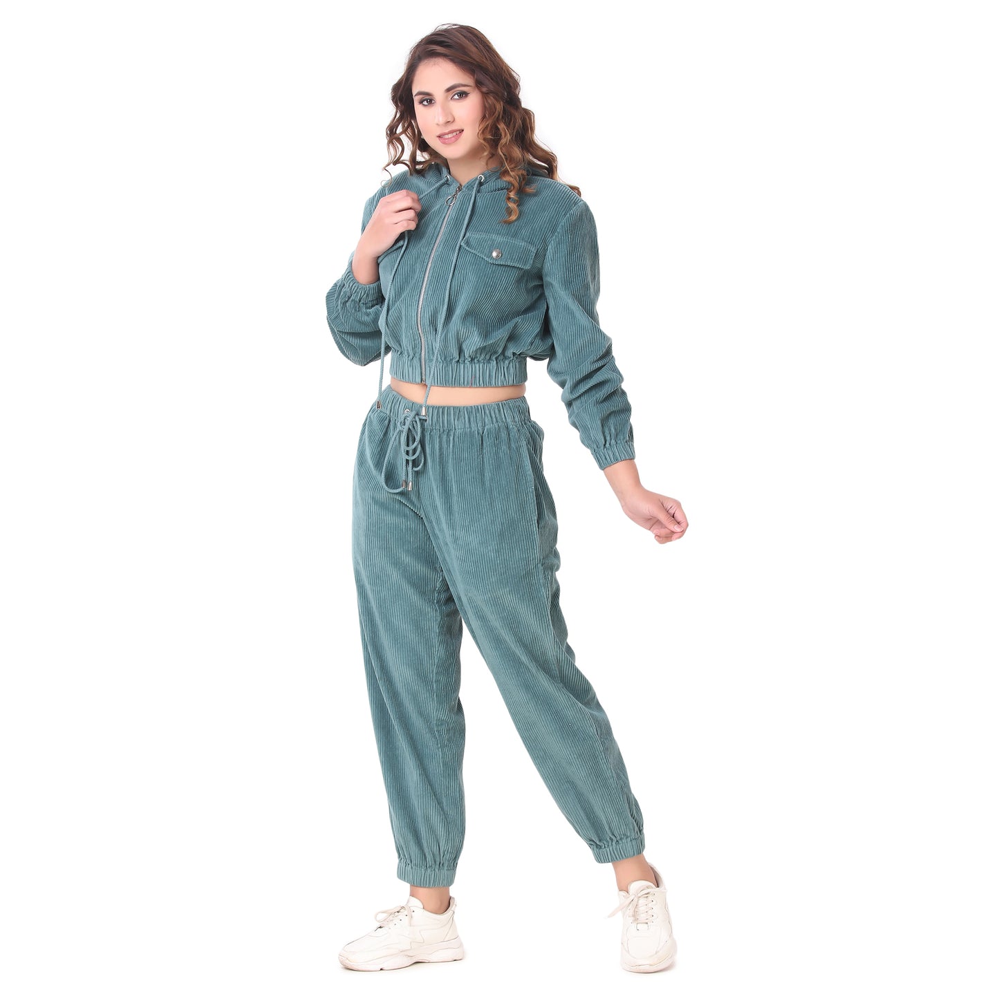 Corduroy Coord Joggers Set With Hoodie