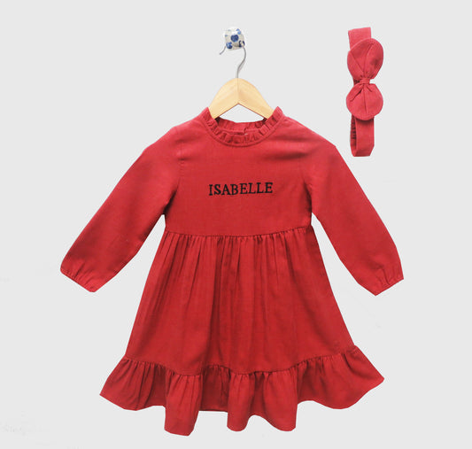 THE PERFECTLY SOFT AND COZY WINTER DRESS IN A BRICK RED WITH HAIRBAND