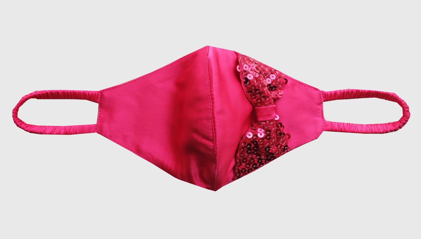 SATIN MASKS IN A BLACK,RED,FUSHIA,BLUSH PINK AND GREY COMBINATION WITH EMBELLISHED BOWS
