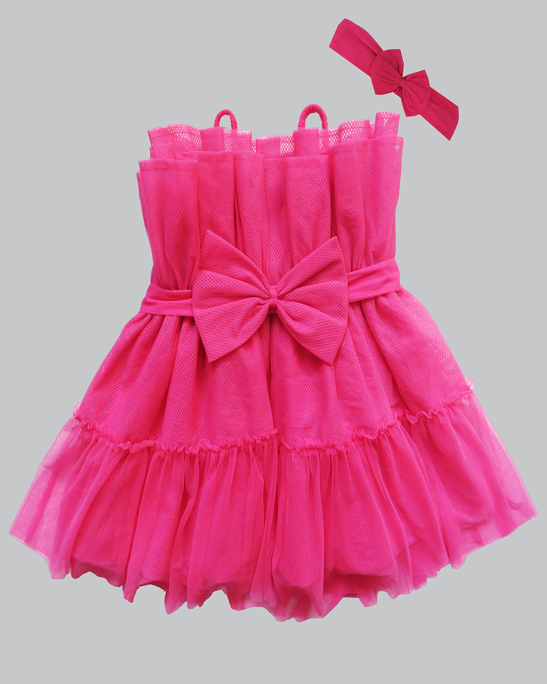Rose Pink Frill Party Dress With Bow And Hairband