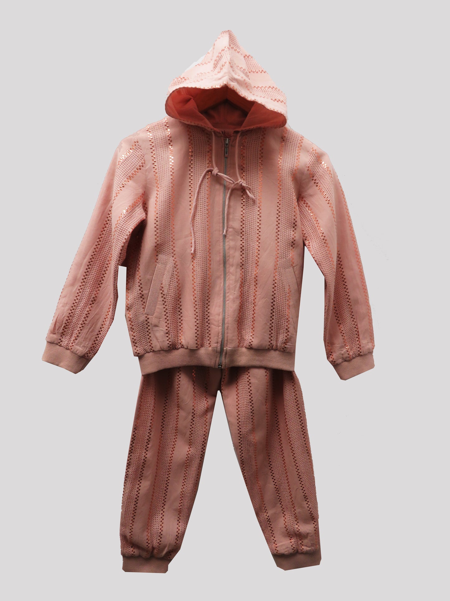 Pink Lurex Tracksuit With Hoodie
