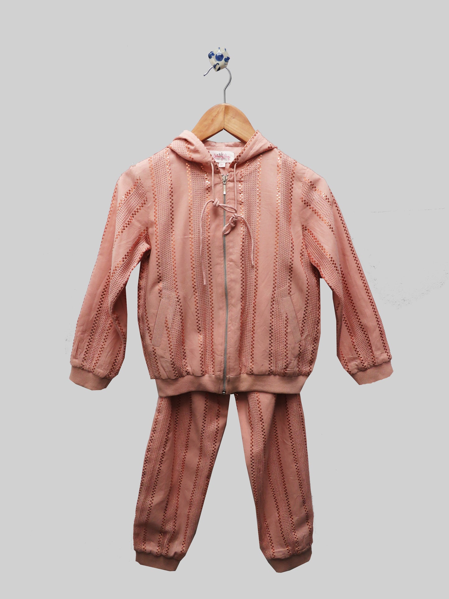 Pink Lurex Tracksuit With Hoodie