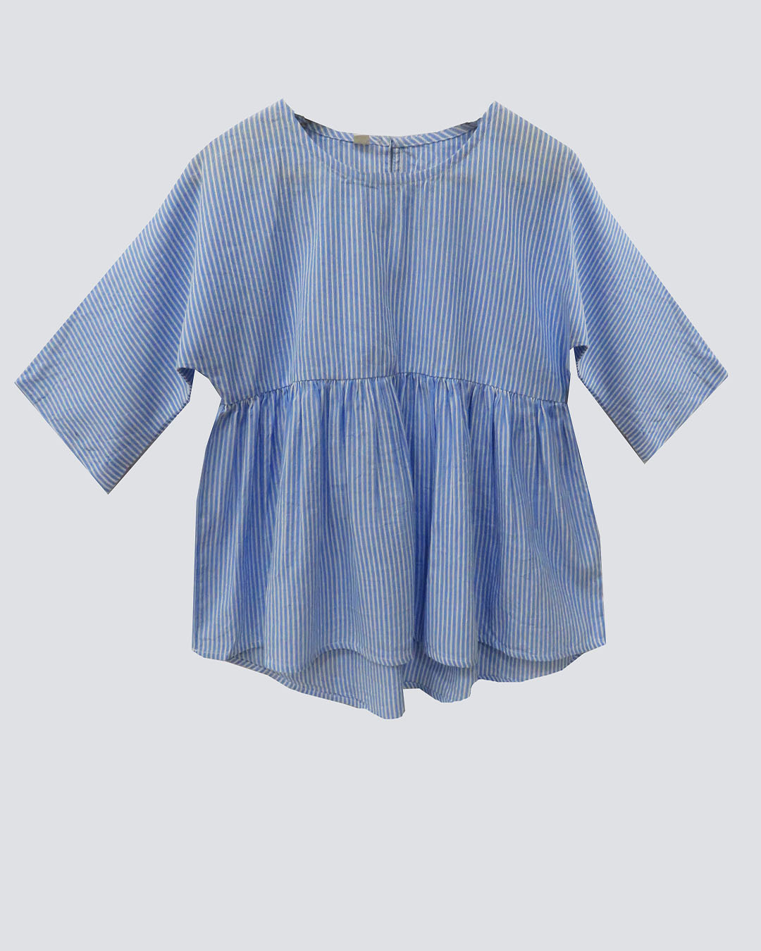 BLUE AND WHITE STRIPED FLARED BLOUSE